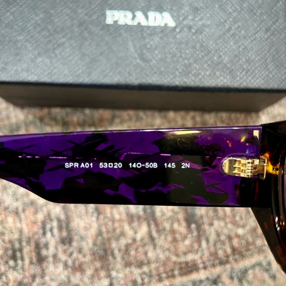 Tortoise shell w/purple Prada sunglasses - Picture 3 of 6